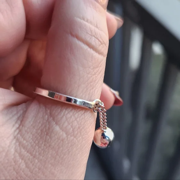 Handmade Sterling Silver 925 Ball Moveable Chain Ring Size 9 Modernist - Picture 4 of 6